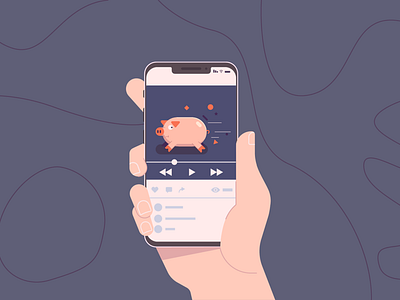 Pig in phone app design flat illustration vector