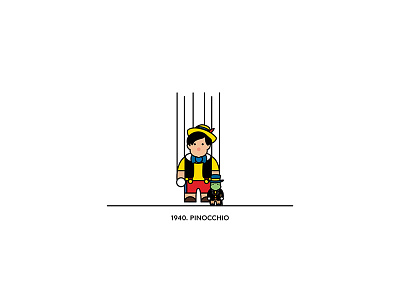 1940 - Pinocchio character cinema design figure film flat illustration minimal movies vector