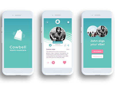 Cowbell! Tinder for Musicians ui ux ux design