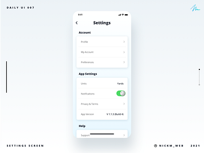 Golf Settings Screen | Daily UI Challenge 007 (Settings)