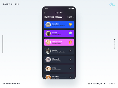 Cat Show Leaderboard | Daily UI Challenge 019 (Leaderboard) cat cats daily daily ui daily ui 019 dailyui dailyuichallenge leaderboard