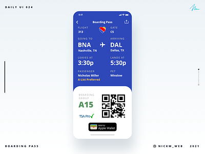 Southwest Boarding Pass | Daily UI Challenge 024 (Boarding Pass)