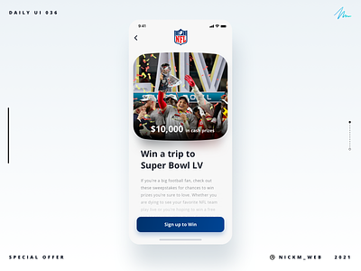 Super Bowl Sweepstakes | Daily UI Challenge 036 (Special Offer) daily daily ui daily ui 036 daily ui challenge dailyui dailyui036 dailyuichallenge football special offer super bowl sweepstakes
