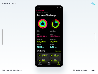 Partner Challenge | Daily UI Challenge 041 (Workout Tracker) apple daily daily ui daily ui 041 daily ui challenge dailyui dailyui041 dailyuichallenge design