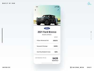 2021 Ford Bronco Invoice | Daily UI Challenge 046 (Invoice)