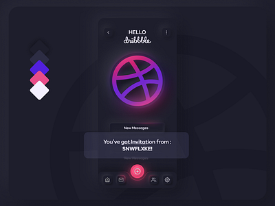 Hello Dribbble app dark debutshot design gradient icon lights ui