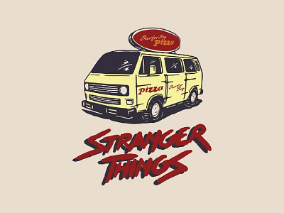 Stranger things | Surfer boy pizza design illustration illustrator strangerthings typography vector vw