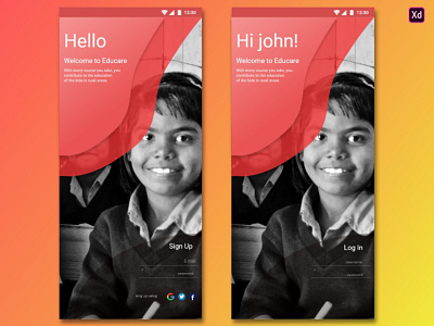 Educare 100daychallenge adobexd dailydesign dailydesignchallenge dailyui dailyui 001 dailyuichallenge dribbble login minimal signup ui ux vector
