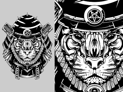 Tiger Samurai design illustration logo printing samurai screen print t shirt tiger vector