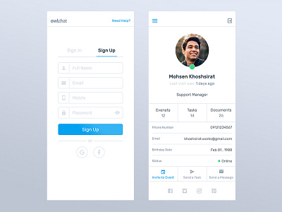 Sign up & Profile Page app ui ux
