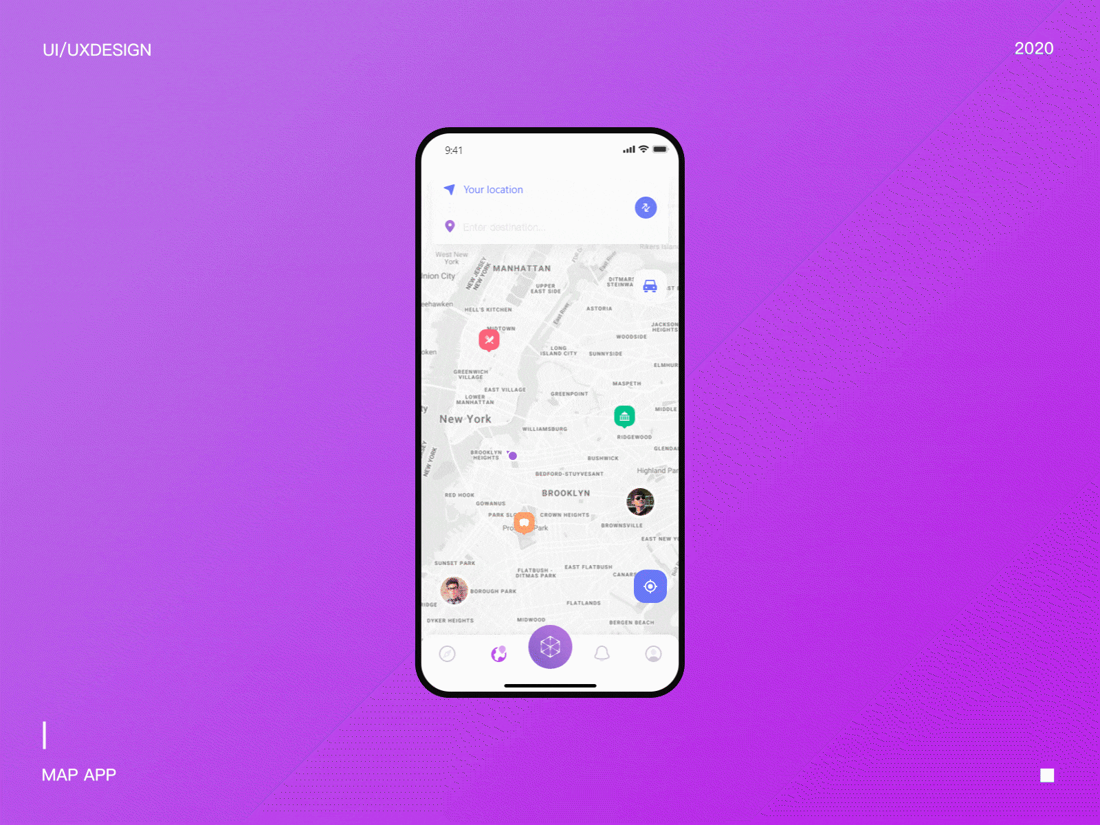 Map animation app design flat icon illustration ui