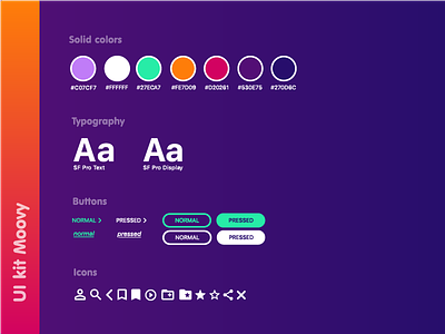 UI kit for Cinema app adaptive design app branding buttons cinema app colors concept design gradient graphic design icon movie app style typography ui ui kit ux ux ui design web website