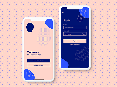 Sign In for Wardrobe app adaptive design concept deep blue design dots powder color sign in sign in form spot color style trendy typogaphy ui ux ux ui ux design ux ui design