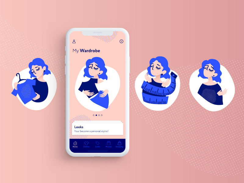 Illustration for Wardrobe app people iphone cute illustration vector flat app ux concept art ux ui design concept ui design