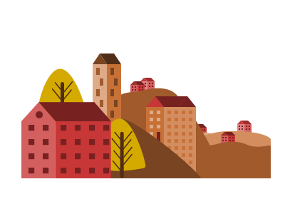 Village design flat hills illustration landscape minimal orange simple vector village