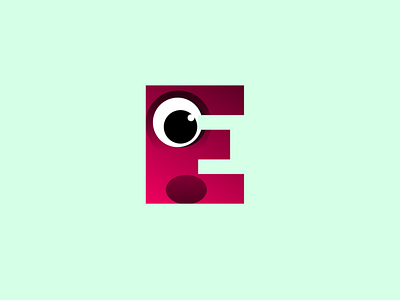 E design eye flat icon illustration logo monster mouth pink typography vector