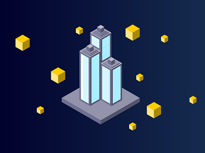 Crypto Tower blue design gradient grey illustration isometric isometric design landscape skyscraper vector window yellow