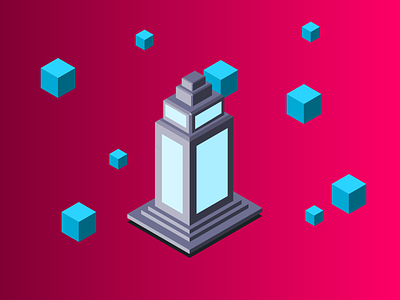 Control Tower blue design flat icon illustration isometric isometric design logo pink skyscraper vector