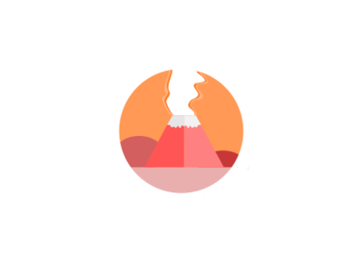 Volcano design flat hills icon illustration landscape lava logo overlap red smoke vector