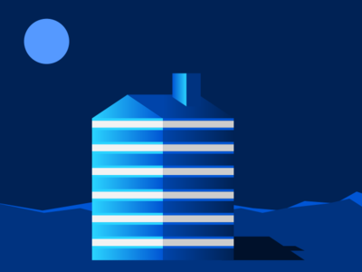 Blue House building design gradient hills illustration landscape moon vector