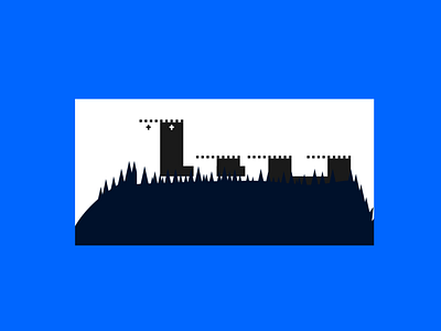 Castle architecture blue building design flat hills illustration landscape logo minimal trees vector