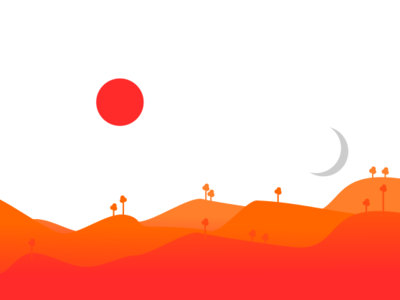 Sun And Moon design flat gradient hills illustration landscape orange sunset trees vector