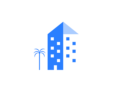 Bluehouse blue building design flat house icon illustration landscape logo minimal palm tree simple tower tree vector window