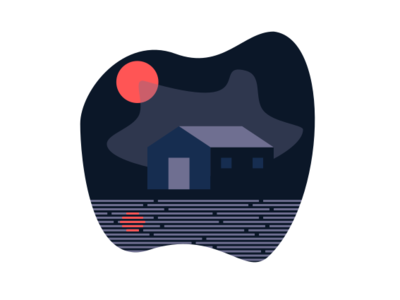 Shimmer blue building design flat house icon illustration landscape logo moon red vector water