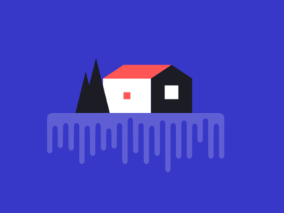 Floating House building house tree blue red landscape flat design vector illustration