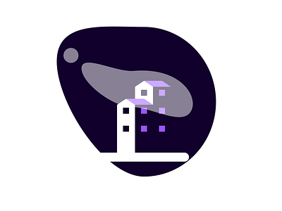 Misty Towers design flat illustration landscape logo purple vector