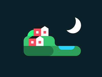 Midnight design flat houses illustration landscape minimal vector