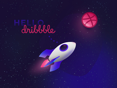 Hello Dribbble! hello illustration rocket space thank you