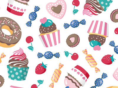 Sweet pattern candy cherries cookies cupcakes donuts illustration pattern seamless pattern strawberries sweets