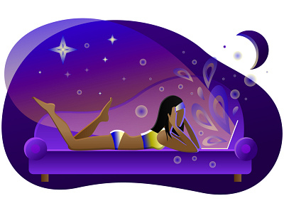 A girl on the couch watching a movie from a laptop. Stay at home adobe illustrator art girl illustration illustration
