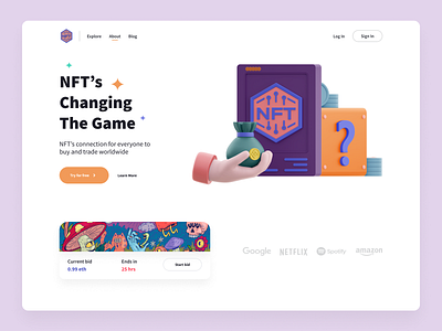 NFT Hero Header app bid branding colorful crypto cryptocurrency currency design flat illustration logo minimal minimalism nft nfts typography uiux vector