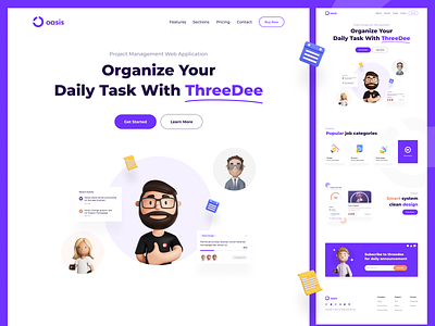 Oasis project management landing page (3d assets) 3d animation bitcoin branding crypto design flat graphic design illustration job logo minimal post project tak threedee typography ui ux vector
