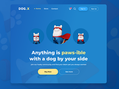 Dog.X 3d dog hero header huskey illustration minimal pet store threedee ui