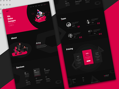 Artzy Digital Agency Landing Page black black and red branding corporate dark design digital digital agency graphics homepage illustration interective landing page socials triangles typography uidesign ux web website