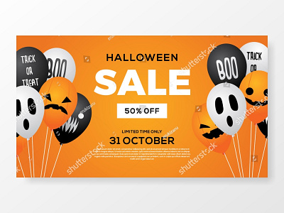 halloween sale balloon banner orange background vector