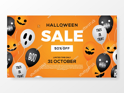 halloween sale balloon banner orange background vector