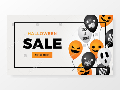 halloween sale balloon banner with frame white background vector