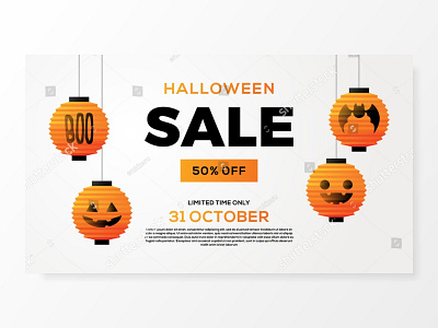 halloween sale lantern banner white background vector