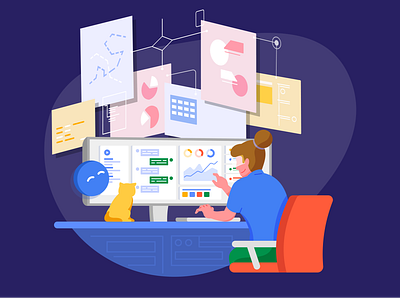 Contact Center of the Future branding illustration ui