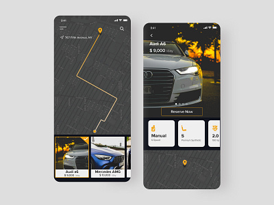 Rent Car App app app design car clean dark rent car ui ui ux ux vector