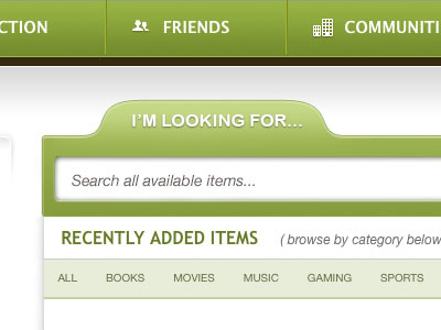 Item Search dashboard green navigation search