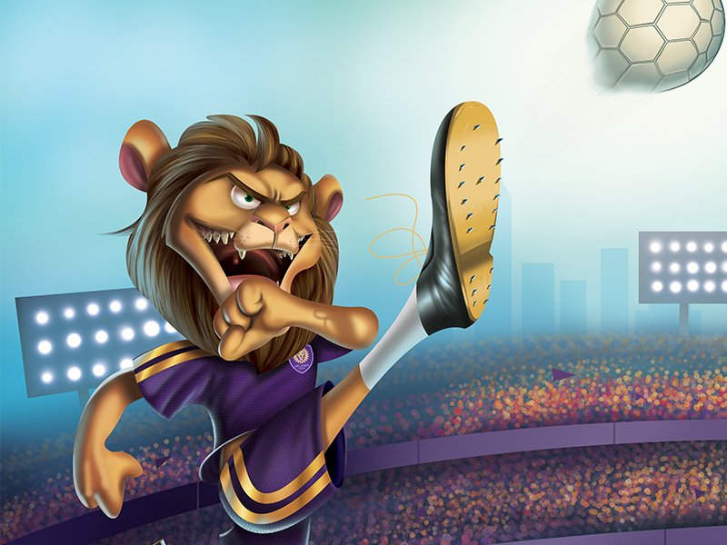 City Lion airbrush character design futbol illustration lion mid century modern orlando soccer