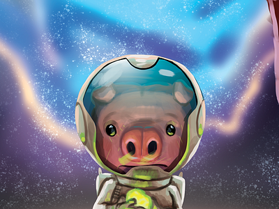 Space Piggy animal character design cute digital painting game design illustration painting visdev