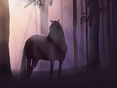 My first digital illustration 💜 animal art artist dawn design draw drawing forest horse illustration painting procreate purple