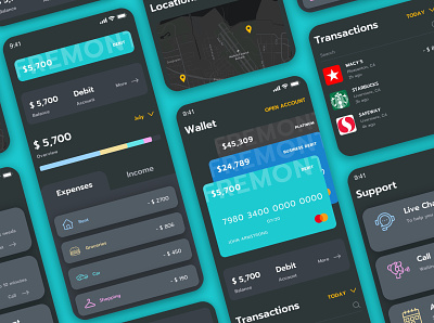 Dark 🌑 and Light Mode 🌕 Banking App bank banking credit card dark mode expenses finance mobile support transactions ui uiux ux wallet