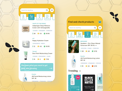 Skincare Products Mobile App 🐝 beauty bee dermatology design ecommerce health mobile products skin skincare store ui ux uxui